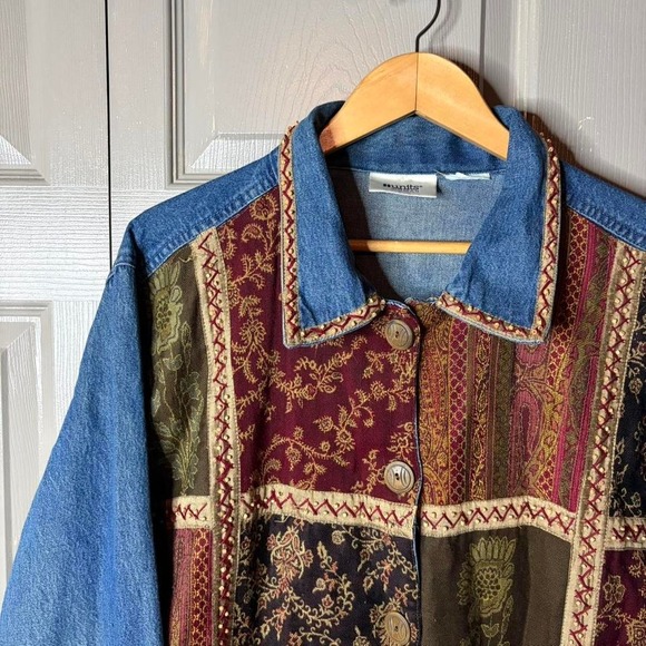 Vintage floral patchwork denim jacket  Size XL 24x29 - Picture 2 of 4